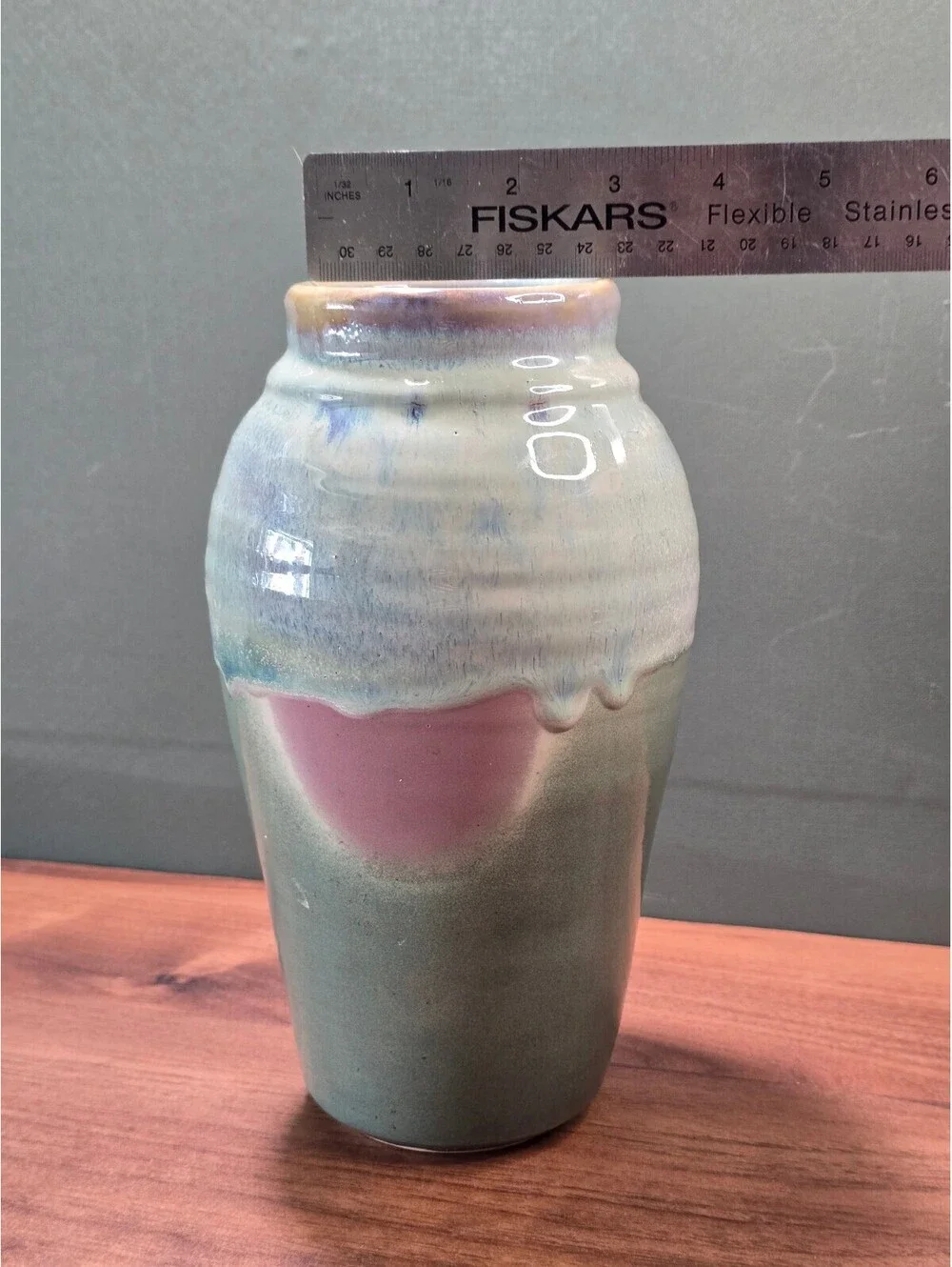 Vintage Studio Pottery Vase Drip Glaze Ceramic Flower Pot